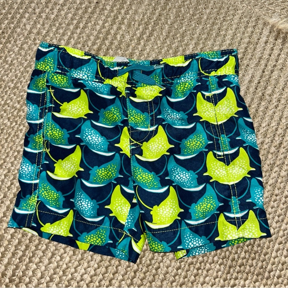 Hatley Kids Swim Trunks - Blue and Green Stingray Print